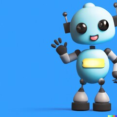 Little robot on blue background 3d rendering