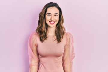 Obraz premium Young hispanic girl wearing casual clothes with a happy and cool smile on face. lucky person.