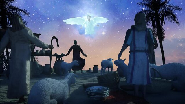 Christmas Angel announced to the shepherds the birth of Jesus birth in Bethlehem render 3d