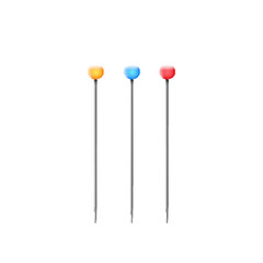 Set of sewing pins. Colorful metal push pins for tailor, needlework and dressmaking