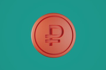 3d orange icon of Russian ruble on green background.