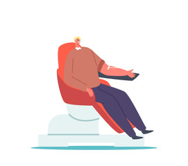 Man Donate Blood in Medical Laboratory, Male Character Donor Sitting in Medical Chair Giving Lifeblood, Healthcare