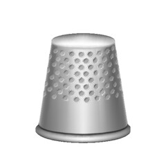 Steel thimble for needlework and sewing realistic item. Tool for needle work, dressmaking tailoring