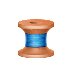 Realistic reel with blue thread. Spool tool for sewing and repairing clothes handmade craft