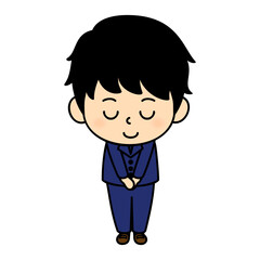 使いやすいオーソドックスなデザインのビジネススーツを着た男性キャラクターのアイコン / お辞儀