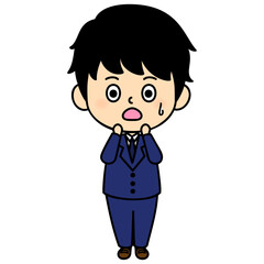 使いやすいオーソドックスなデザインのビジネススーツを着た男性キャラクターのアイコン / 困る 焦る