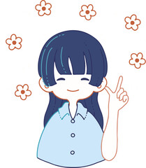 朗らかな表情で何かを教えているシャツ姿の女性のイラスト