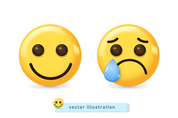 Yellow realistic emoticon smiley face, vector illustration