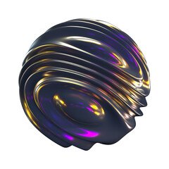 3d wavy fluorescent sphere. Liquid multicolor iridescent glossy waves.