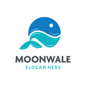 Moon whale logo vector for business company