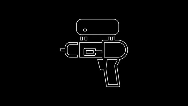 White line Water gun icon isolated on black background. 4K Video motion graphic animation