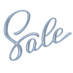 Glossy 3D blue handwritten sale sign, png.
