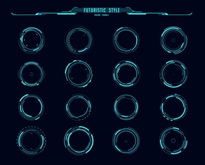 HUD interface round frames, aim control and target circles, vector digital UI dashboard. Virtual cyber screen round buttons and crosshair, HUD futuristic technology circle holograms and round frames