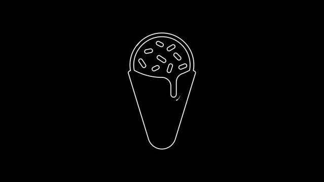 White line Ice cream in waffle cone icon isolated on black background. Sweet symbol. 4K Video motion graphic animation