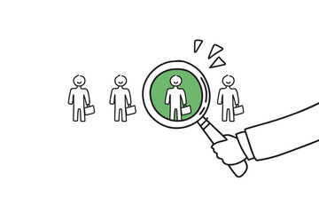 Fototapeta premium Doodle business concept. Job candidate selection, office interview, employee search. 