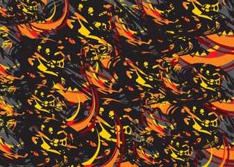 Obraz premium Scary dark background with tongues of flame and tribal butterfly wings. Bright seamless repeat pattern for fashion trends, scrapbooking, wallpaper, prints, interior sollution, fabric, textiles, etc. 