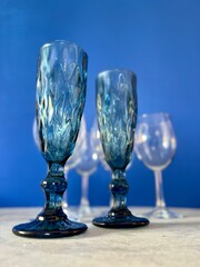 A set of elegant glasses laid out on the dining table 