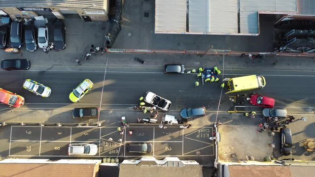 After A Car Accident, Police, Fire, Ambulance, Injured Woman Driver, Car Accident At Leagrave Road Luton England UK