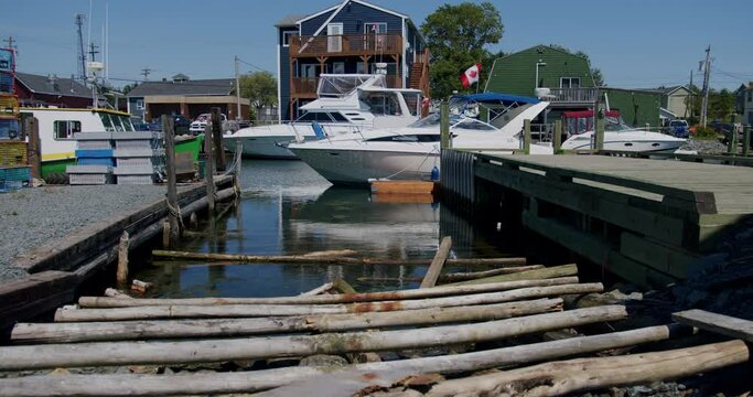 fishing dory in small fishing village