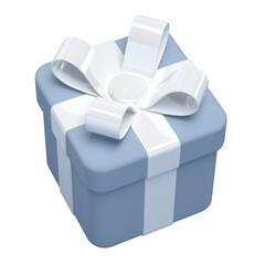 3d gift box with bow, white and blue