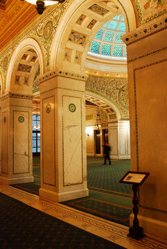 The Chicago Cultural Center is a historic building and theater with arched atrium, mosaics and a Tiffany glass ceiling