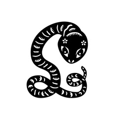 Chinese Zodiac New Year sign snake. Traditional china horoscope animal. Silhouette of animal, painted in Chinese graphic style with floral ornate. Vector illustration. Paper cut