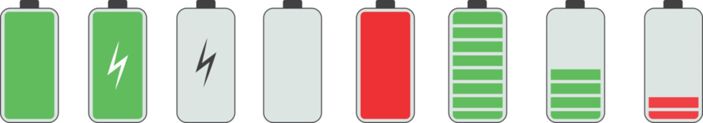 Full, empty, and centered power battery icons professionally on a white background