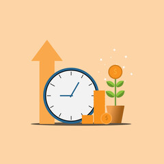 vector illustration long term investment, time investing, success takes time, growth profit, time management