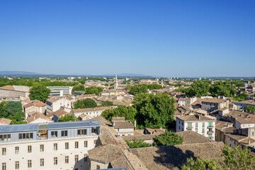 Fototapeta na wymiar High angle view of the old cityscape in Avignon, France