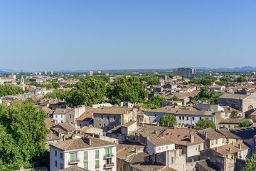 High angle view of the old cityscape in Avignon, France