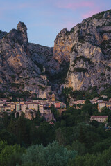 Fototapeta na wymiar Moustiers-Sainte-Marie at night, a French town in Provence, France