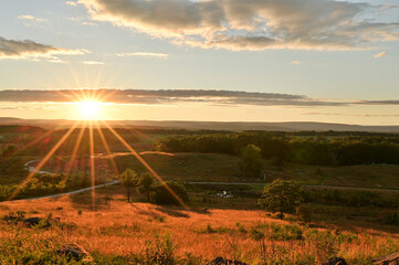 View from LIttle Round Top at sunset - obrazy, fototapety, plakaty
