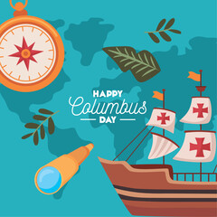 happy columbus day lettering card
