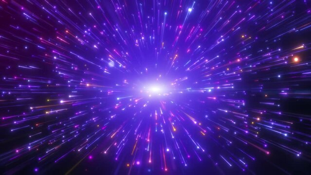 Pink Purple blue light trail running, Flight Through the space.