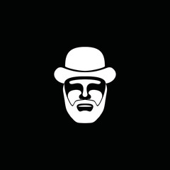 Illustration Man with a hat, Italian Mafioso Face on black background.