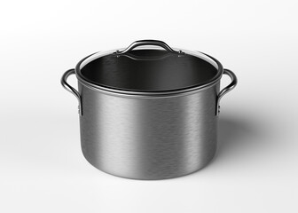 Stockpot with lid on white background. 3D render.