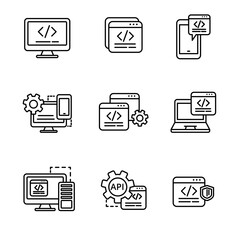 Set of programming icons with linear style isolated on white background