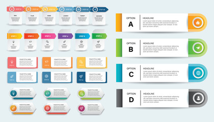 Collection of Business infographic design template with options, steps or processes. Can be used for presentation, diagram, annual report, web design, workflow layout