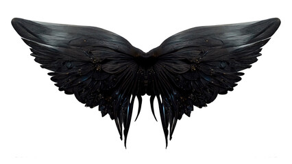 Fantasy black angel. Black angel feathers. Dramatic scary background. 3D illustration.