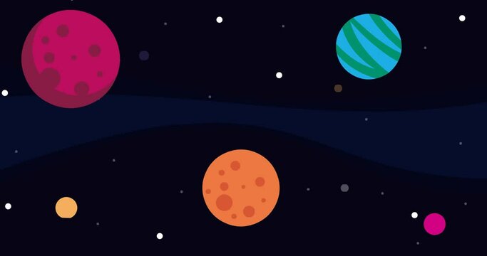 animated space background of colorful planets and twinkling stars