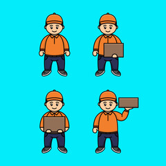 Cartoon Courier Mascot Character. Icon Design with Cute Style.