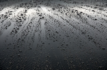 Rain Water Droplets on Graphite Automobile Hood
