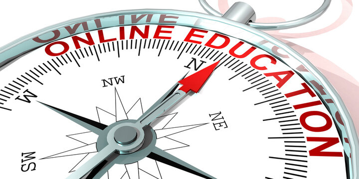 Metal compass with online education word
