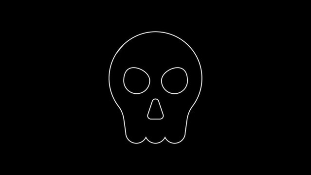 White line Skull icon isolated on black background. Happy Halloween party. 4K Video motion graphic animation