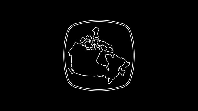 White line Canada map icon isolated on black background. 4K Video motion graphic animation