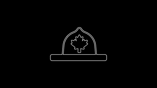 White line Canadian ranger hat uniform icon isolated on black background. 4K Video motion graphic animation