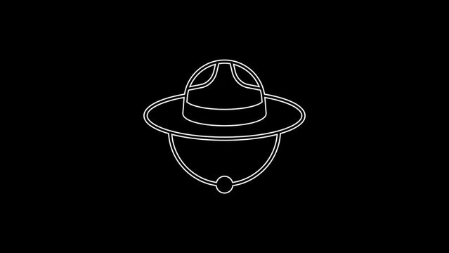 White line Canadian ranger hat uniform icon isolated on black background. 4K Video motion graphic animation