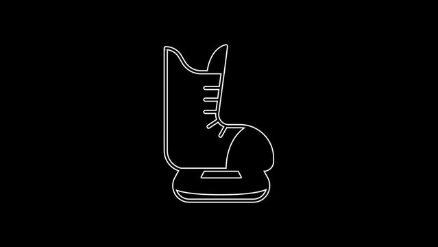 White line Skates icon isolated on black background. Ice skate shoes icon. Sport boots with blades. 4K Video motion graphic animation