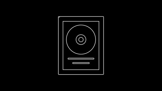 White line CD disk award in frame icon isolated on black background. Modern ceremony. Best seller. Musical trophy. 4K Video motion graphic animation