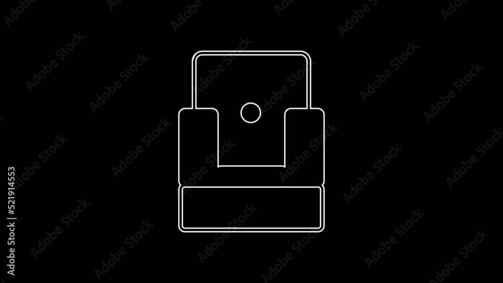 Sticker White line Cinema chair icon isolated on black background. 4K Video motion graphic animation